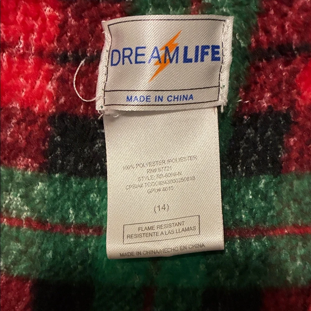 Dream Life Boys Plaid Red and Green Hooded Robe Size 14